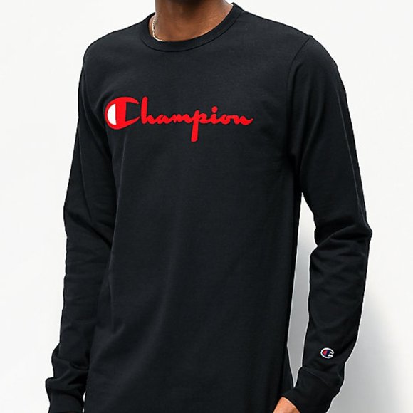Champion Flock Script red & black long slv t-shirt - Picture 2 of 2